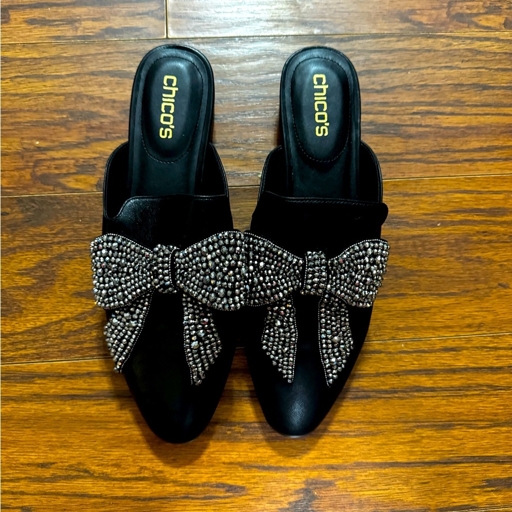 Chicos size 10 1/2 bow shoes. Blingy!! So cute. Black.